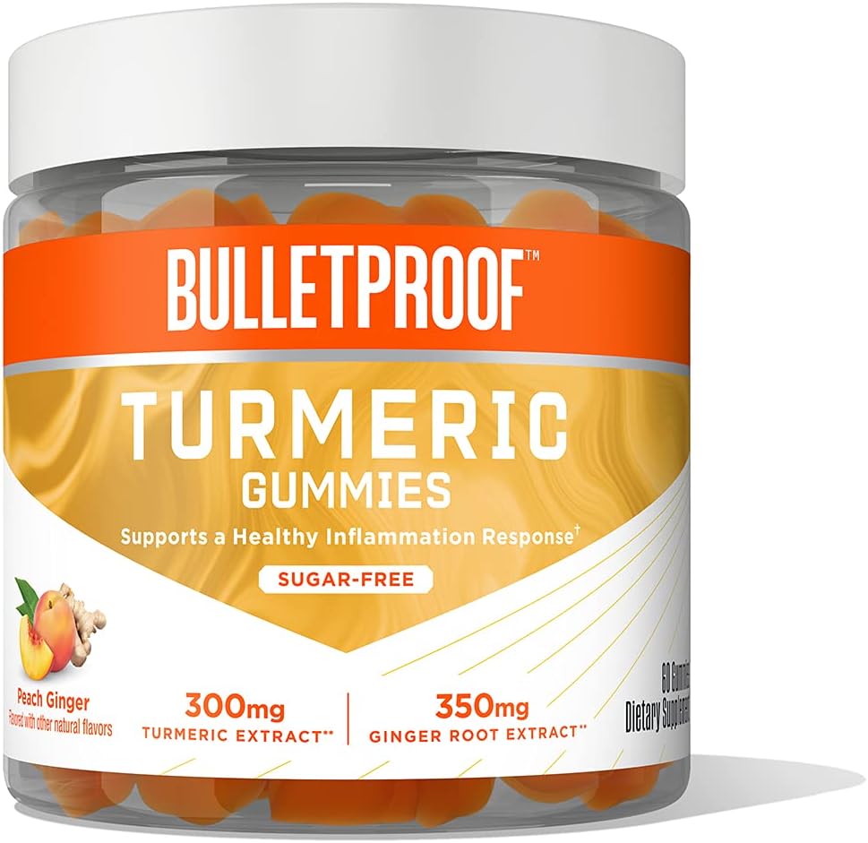 Skudsikker sukker- fri Peach Gurkemeje Gummies, 60 Greve, Keto Supplement for fælles og inflammation Response Support, Ny og forbedret Flavor og tekstur, Packaging May Vary