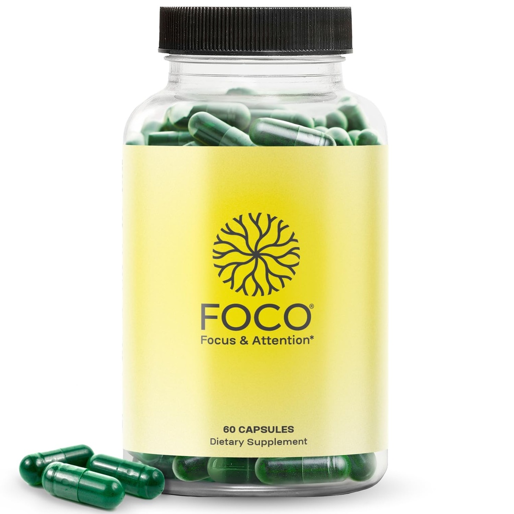 Tænk FOCO kapsler (13 +) Natural Focus Supplement for Teens & Voksne - Brain Nootrop for koncentrering, hukommelse, mental Klarhed, Kognitiv Enhancement Vitaminer - Opmærksomhed kosttilskud - 60 kapsler