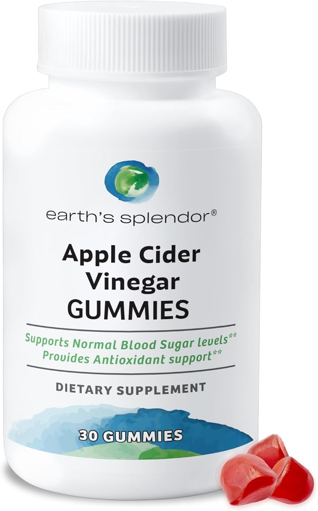 Jordens Splendor Apple Cider Vinegær Gummies - 30 Greve - Vegansk, Non- GMO, Gluten- Free - Understøtter fordøjelsessygdomme, Detox, immunsystem & Natural Energy - lækker frugtagtig smag