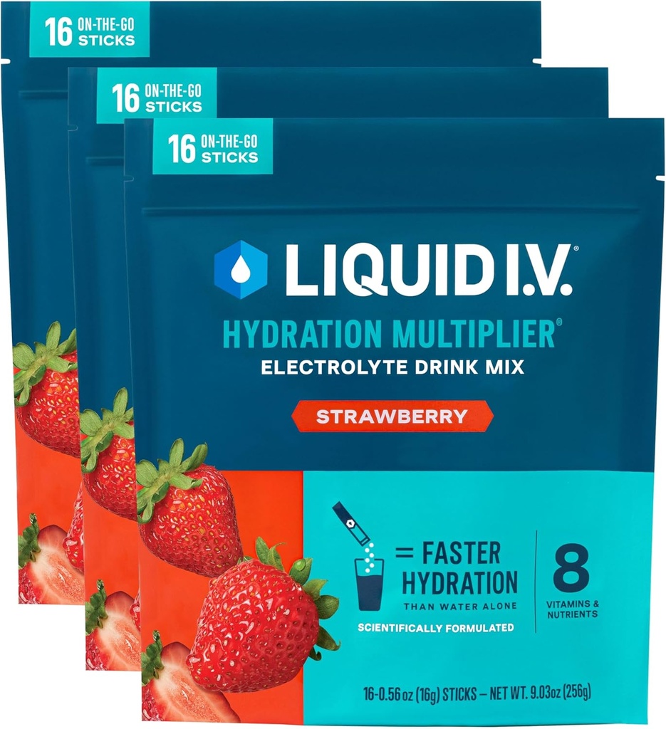 Liquid I.V.® Hydration Multiplier - Strawberry | Electrolyte Powder Drink Mix | 3 Pack (48 Servings)