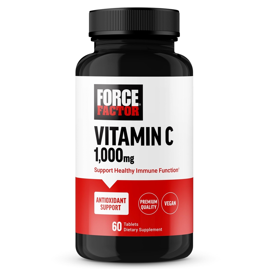 FORCE FACTOR C 1000mg immunsupporttilskud, C-vitamin tillæg Immunitet Vitamin Plus Antioxidant Support, Premium kvalitet, Vegan, 60 C-vitamin tabletter