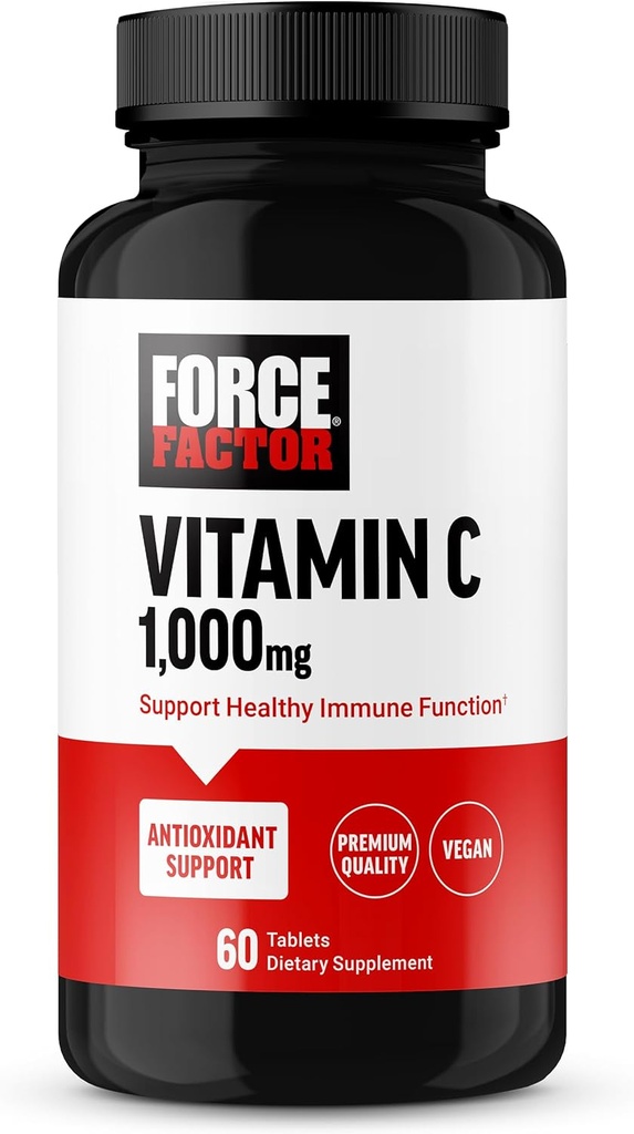 FORCE FACTOR C 1000mg immunsupporttilskud, C-vitamin tillæg Immunitet Vitamin Plus Antioxidant Support, Premium kvalitet, Vegan, 60 C-vitamin tabletter