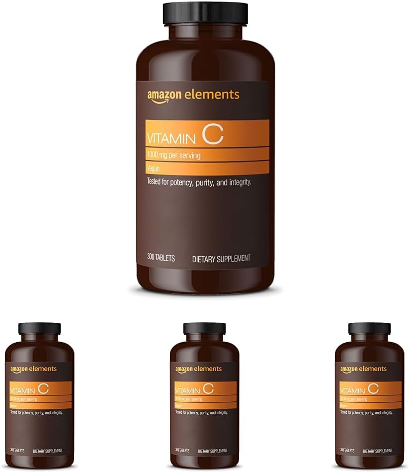 Elementer C-vitamin 1000mg, understøtter sundt immunsystem, Vegan, 300 tabletter, 10 måneders forsyning (pakke med 4)