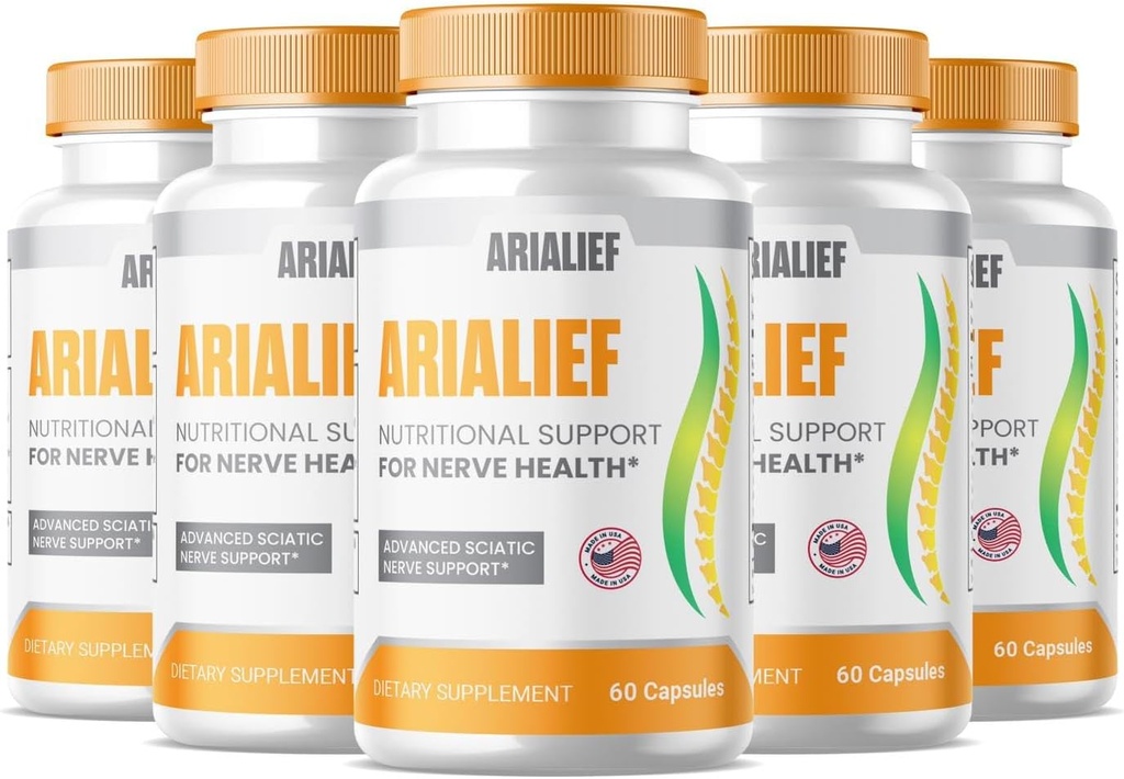 SPRESSO (5 Pack) Arialief Sciatica Nutritional Support Kapsler, Arialief Advanced Formel Sciatica Relief Supplement, Nerve Relief Supplement, Arialeaf Prime Palm Sciatica (300 Kapsler)