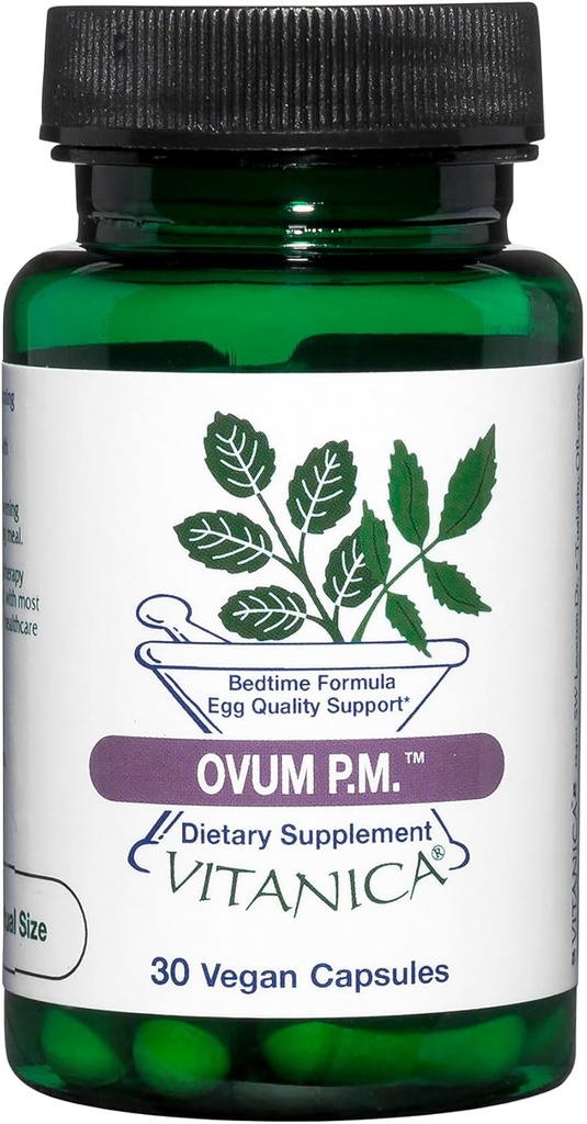 Vitanica Ovum P.M. - Egg Quality Support with Vitamin D3, Alpha Lipoic Acid & Melatonin - Works Best with Ovum A.M. - Herbal Kosttilskud til kvinders sundhed - Pro Logo - 30 Vegan Caps