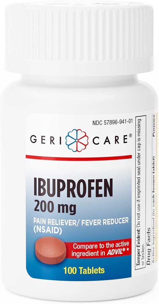 GeriCare Ibuprofen 200mg Pain Reliever and Fever Reducer - Tablets for Heaaches, Colds, Toothaches, and Joint Pain 100 Count (Pack of 1)