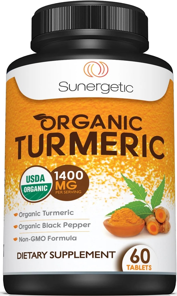 USDA Certificeret økologisk gurkemeje supplement - Inkluderer økologisk gurkemeje & økologisk sort pepper - 1.400mg gurkemeje per servering - 60 greve (pakke med 1)
