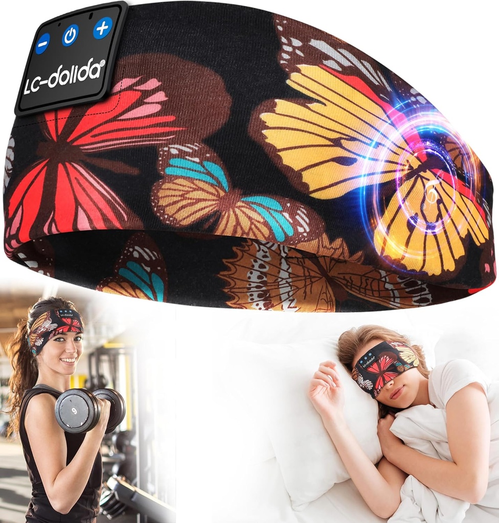 LC- dolida søvn hovedtelefoner Headband Bluetooth 5.4, Sport Headband Earphones Trådløs med højttelefon USB C til kvinder sovende gave Workout Jogging Yoga Insomnia Travel Meditation, Butterfly