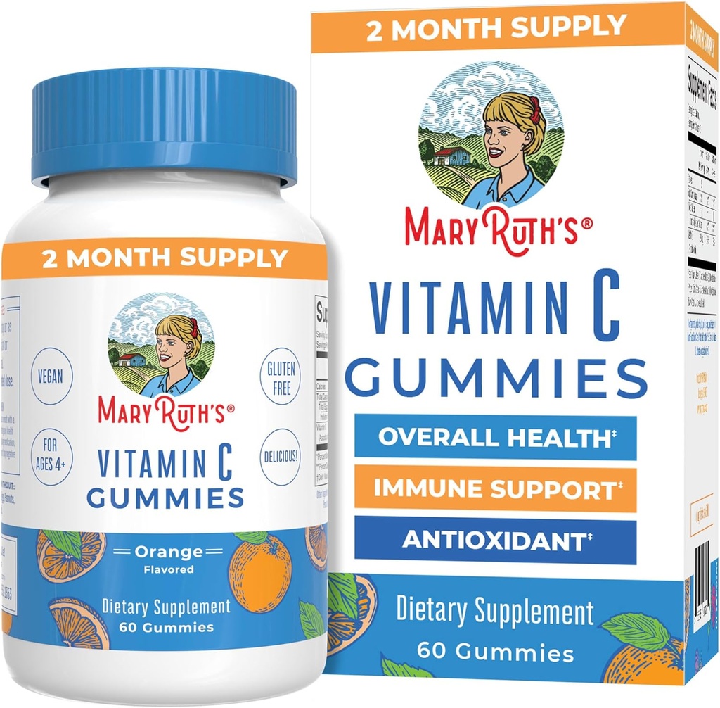 MaryRuth Organics Vegan Vitamin C Gummies against 124; 2 Måned Supply 124; Immunity Support Supplement for voksne & Kids against 124; Chewable Vitamin C Gummy Vitumes against 124; Non- Gmo; Pektin baseret på 124; 60 Tæl