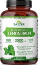 Zazzee Organic Lemon Balm 10: 1 Extract, 3000 mg Styrke per kapsel, 180 Vegankapsler, 6 Måned Supply, Standardiseret og koncentreret 10X Extract, 100% Vegetarisk, All- Natural og Non- GMO