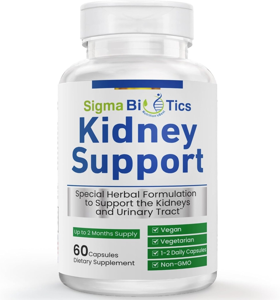 Sigma Biotics Nyre Support - Urtetilskud til Nyrepleje og Urinære Sundhed - Vegan, non-GMO formel med tranebær, Astragalus, og Juniper Berry - 60 Kapsler