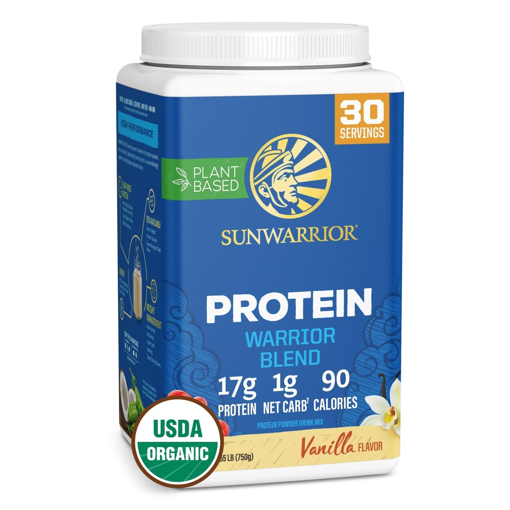 Sunwarrian Vegan Protein Powder Organic Plant- Based Protein Dex124; BCAA Aminosyrer Hemp Seed Plant Protein Dex124; Soy Free Dairy Free Gluten Free Synthetic Free Non- GMO Dex124; Vanilla 30 Serveringer Dex124; Warrior Blend