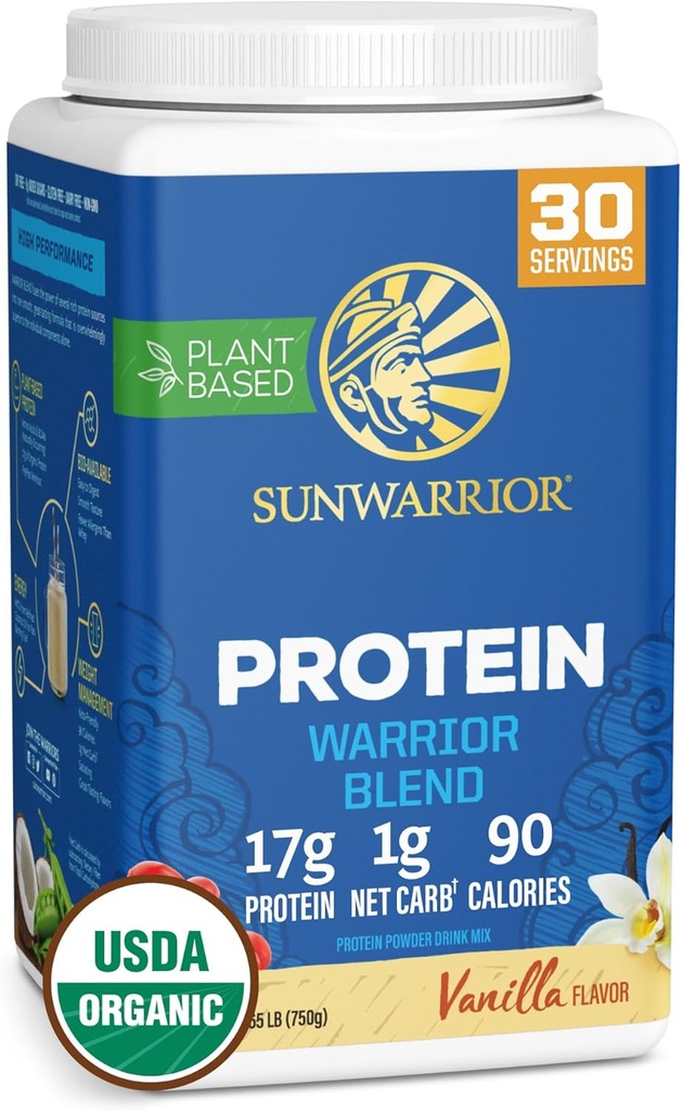 Sunwarrian Vegan Protein Powder Organic Plant- Based Protein Dex124; BCAA Aminosyrer Hemp Seed Plant Protein Dex124; Soy Free Dairy Free Gluten Free Synthetic Free Non- GMO Dex124; Vanilla 30 Serveringer Dex124; Warrior Blend