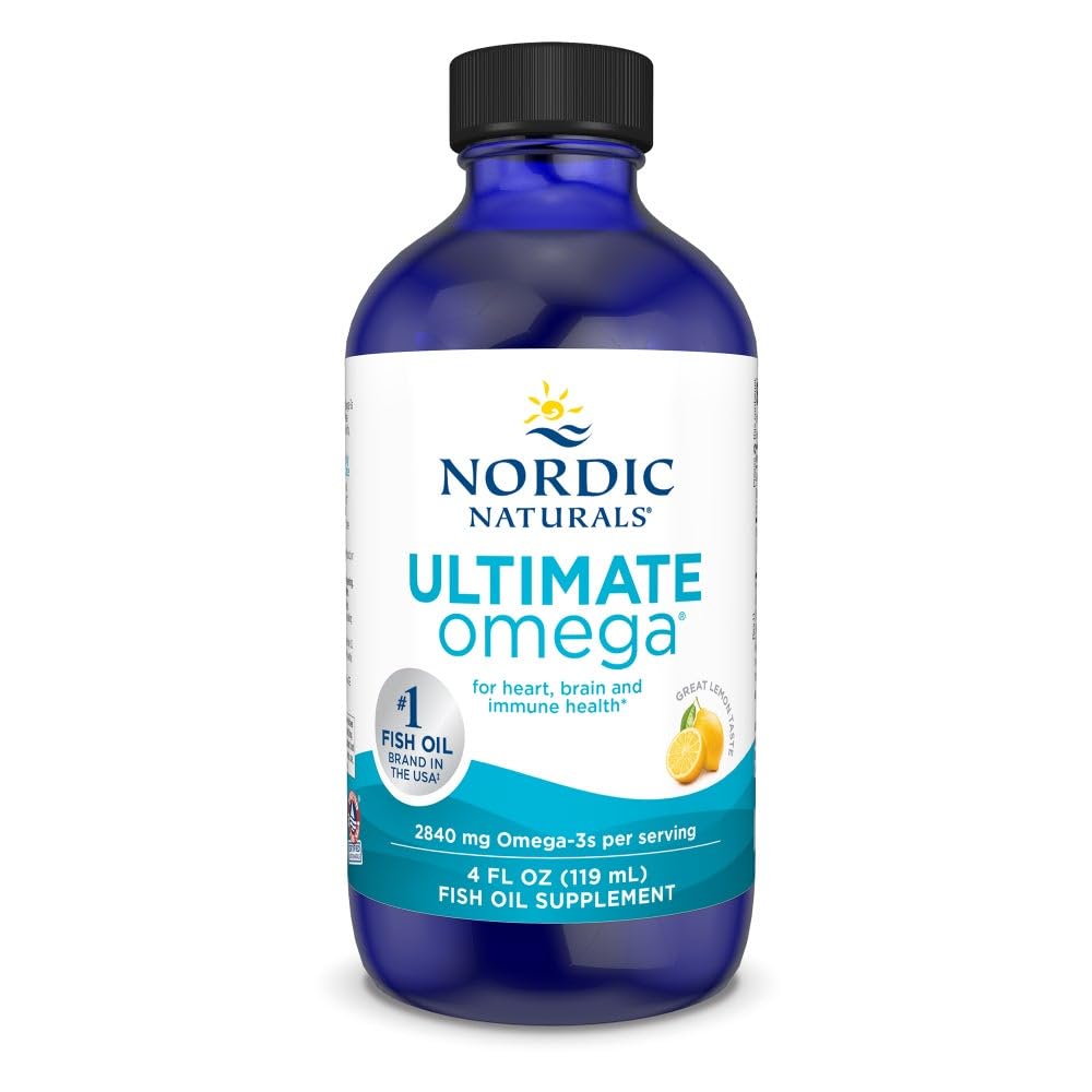Nordic Naturals Ultimate Omega Liquid, Lemon Flavor - 4 oz - 2840 mg Omega-3 - Højpotens Fish Oil tillæg med EPA & DHA - fremmer hjerne & hjerte sundhed - non-GMO - 24 Serveringer