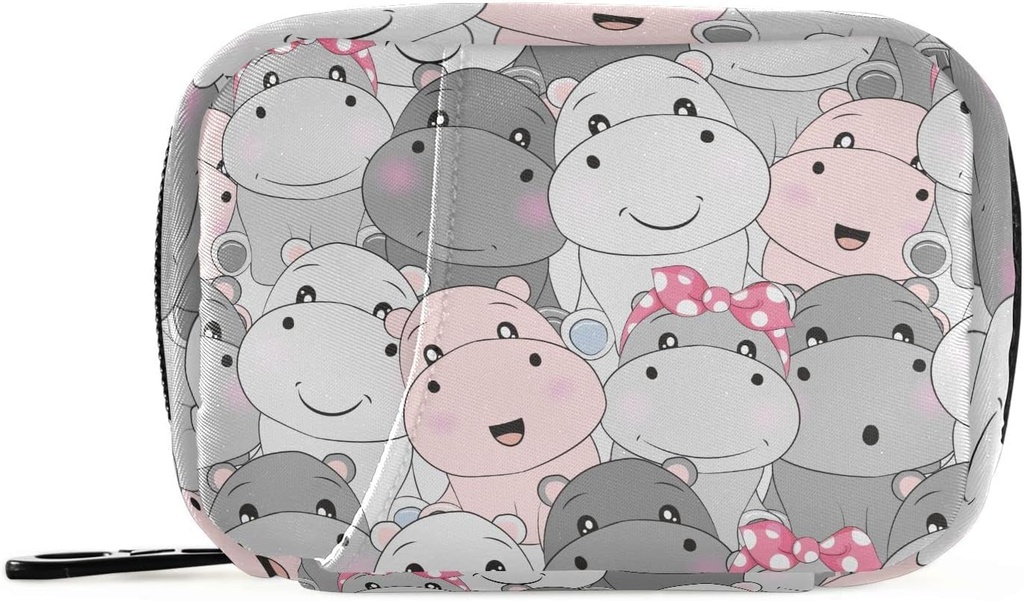 Pill Box Hippo Cartoon 7 Dag Pill sag Rejse Pill Organizer Bag med lynlås Portable ugentlige Vitamin Medicin Supplement Holder Pouch Bag
