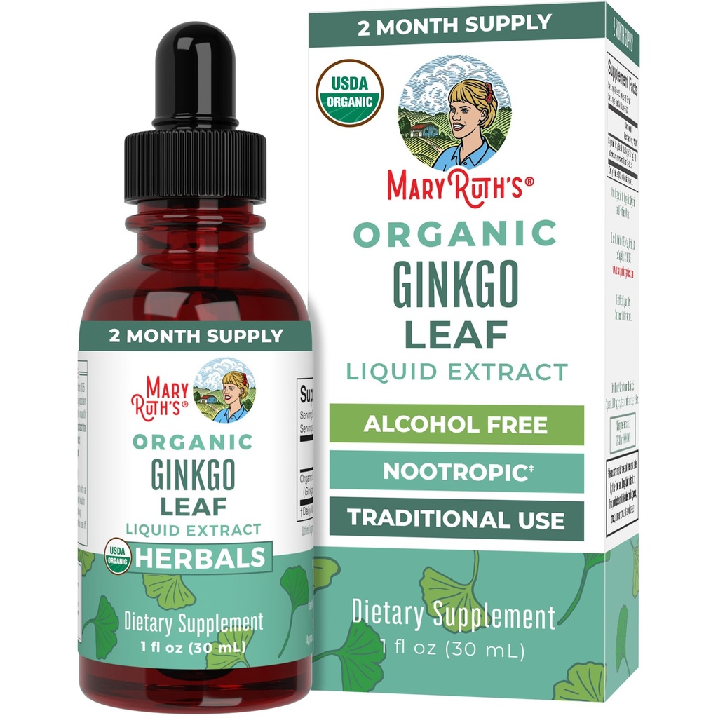 MaryRuth Organics Ginkgo Leaf Liquid Drops ttesmå 124; Herbal Supplement Note 124; Nootrop Note 124; Circulatory System & Nervesystemet Sundhed • 124; USDA Organic • 124; Non- GMO • 124; Vegan • 124; 60 Tjenester
