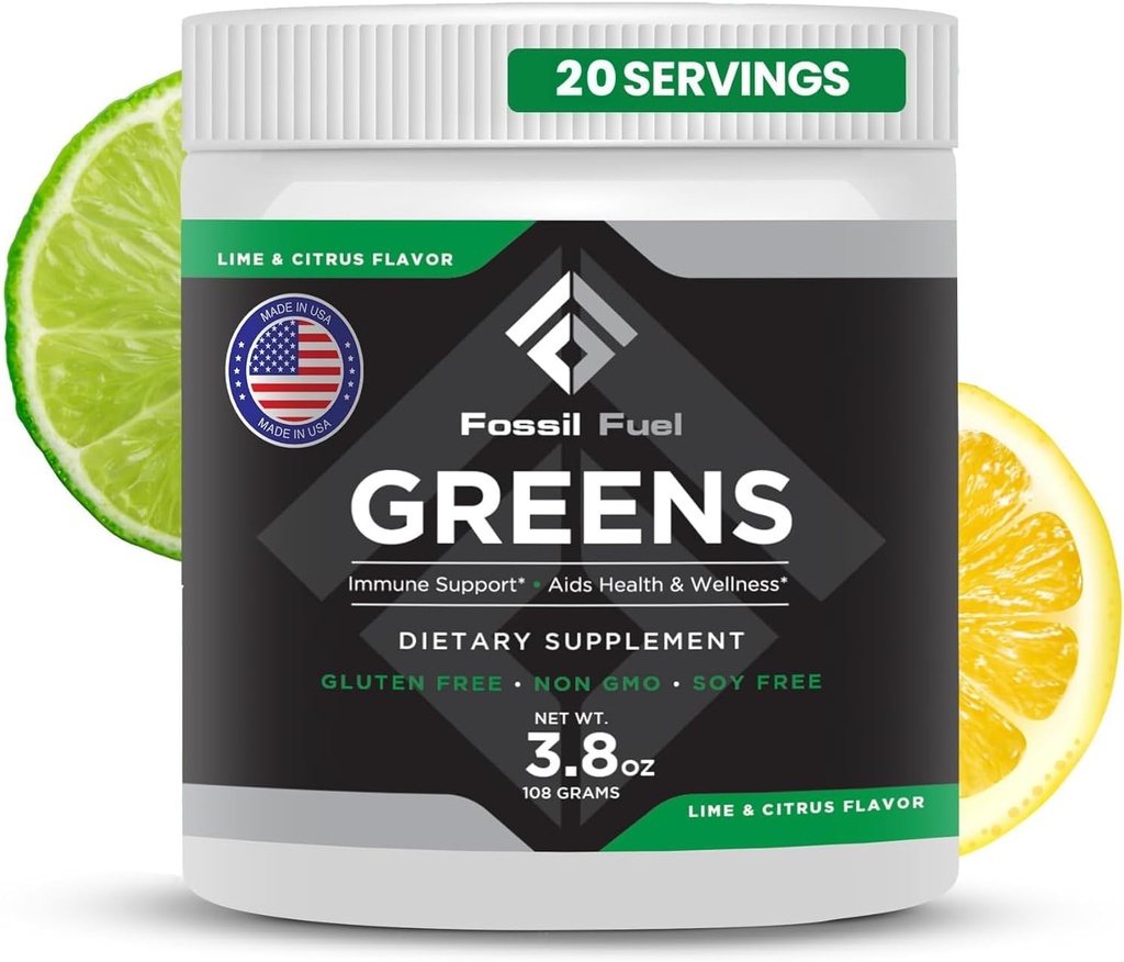 Fossile Fuel Super Green Powder Premium Superfood Budding 124; 40 + Økologiske Nutrienter Buddy 124; Green Veggie Whole Foods, Wheatgrass, Spirulina, Grønkål for energi, Gut Health, Detox Rense (20 Servere)