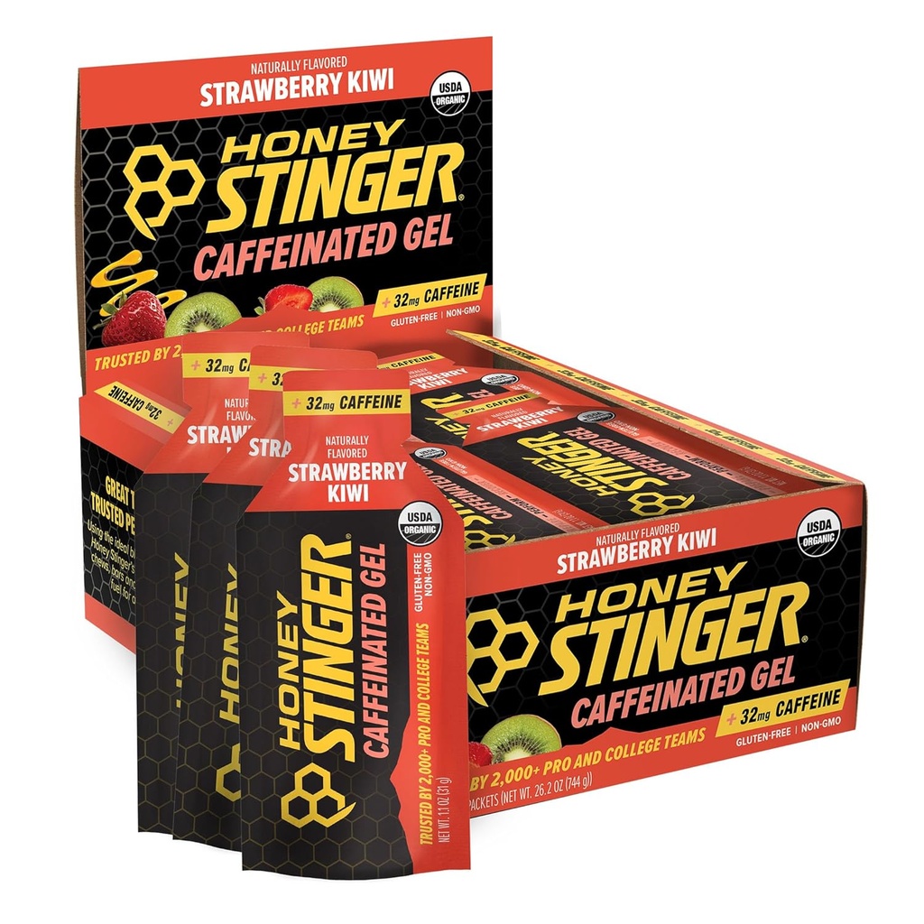 Honey Stinger Organic Strawberry Kiwi Energy Gel, Caffeinated & Gluten Free, for Exercise, Running and Performance, Sports Nutrition for Home & Gym, Pre and Mid Workout, 12 Pack, 13.2 Ounce