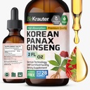 BIO KRAUTER Panax Ginseng Extract Liquid - Koreansk Rød Ginseng tillæg Alkohol fri - immunstøtte - Vegan, Sukker fri - 2 Fl.Oz.