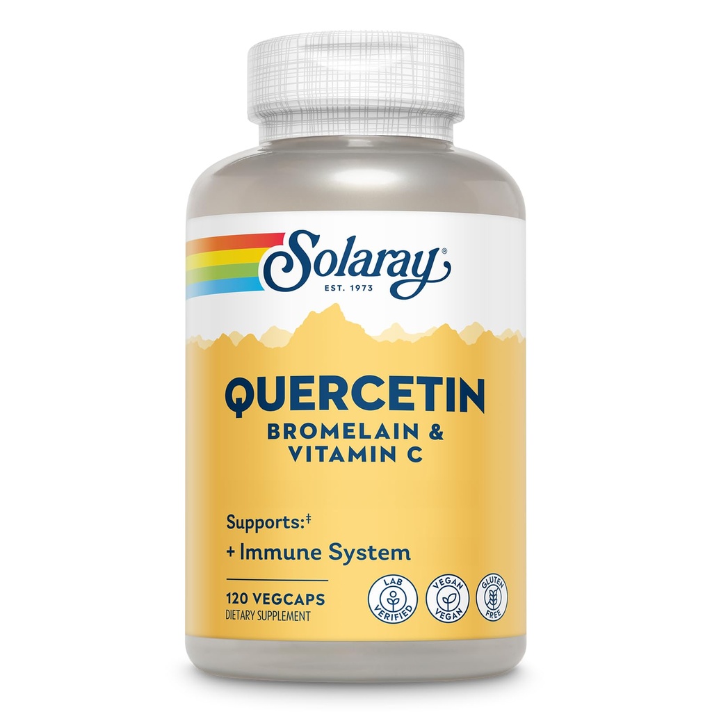 SOLARAY Quercetin med Bromelain og C-vitamin - immuntilskud - Antioxidant og Heart Health Complex med Quercetin 500mg og 1235mg VIT C - Vegan, 60- Day Garanti, 60 Serv, 120 VegCaps