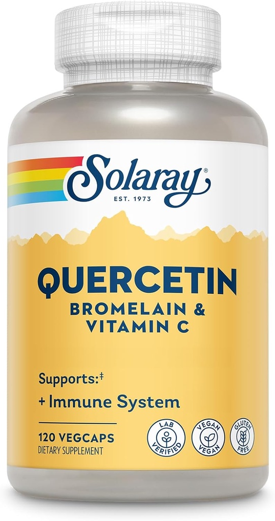SOLARAY Quercetin med Bromelain og C-vitamin - immuntilskud - Antioxidant og Heart Health Complex med Quercetin 500mg og 1235mg VIT C - Vegan, 60- Day Garanti, 60 Serv, 120 VegCaps