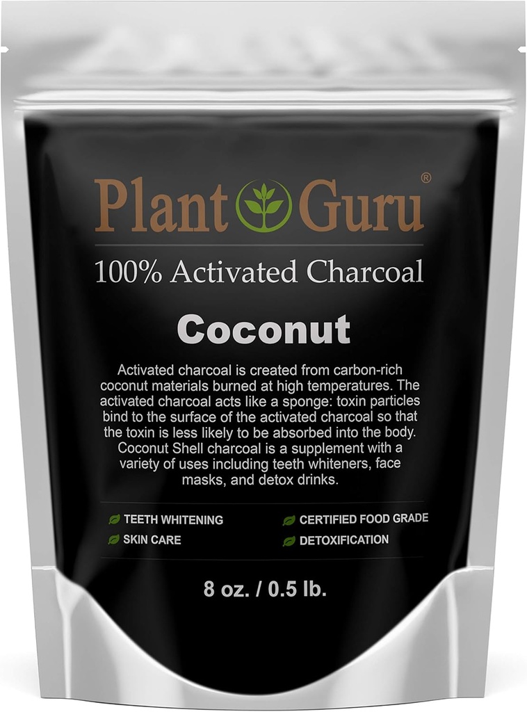 Aktiveret kul pulver 8 oz. Kokosolie - Food Grade Kosher Non- GMO - Tandblegning, Ansigtsmaske og Sæbe Making. Fremmer naturlig afgiftning og hjælper fordøjelsen