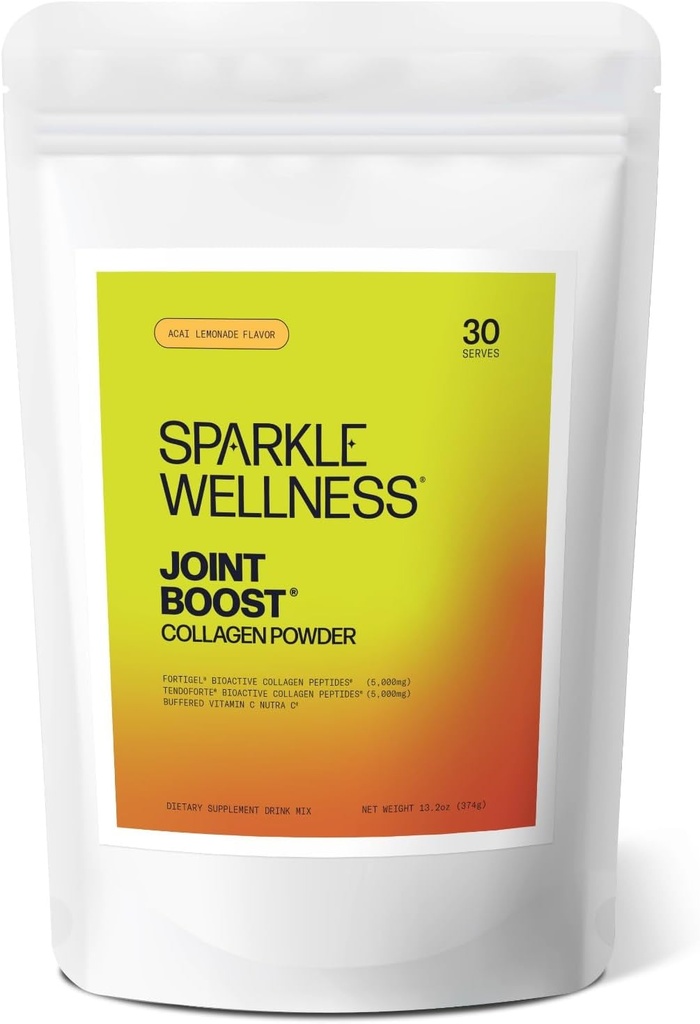 Sparkle Wellness FORTIGEL & TENDOFORTE Collagen Peptider ttesmå 124; Collagen med Calcium Ascorbat Vitamin C til støtte for fælles mobilitet, Tendon & Ligament Sundhed • 124; Joint Boost (Acai Lemonade) [30- Serves]
