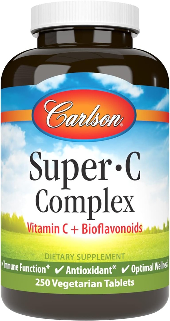 Carlson - Super- C Complex, C-vitamin + bioflavonoider, immunfunktion og optimal wellness, antioxidant, 250 vegetariske tabletter