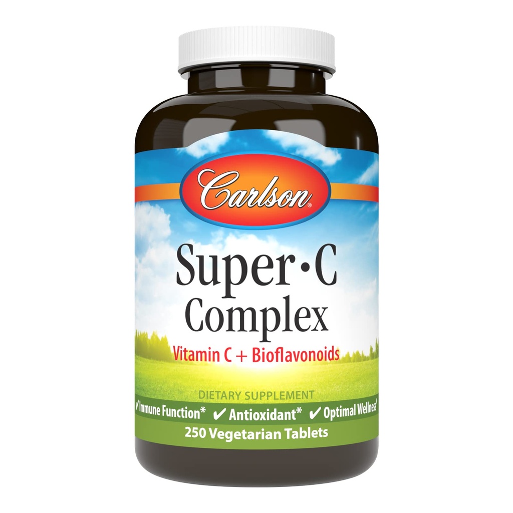 Carlson - Super- C Complex, C-vitamin + bioflavonoider, immunfunktion og optimal wellness, antioxidant, 250 vegetariske tabletter