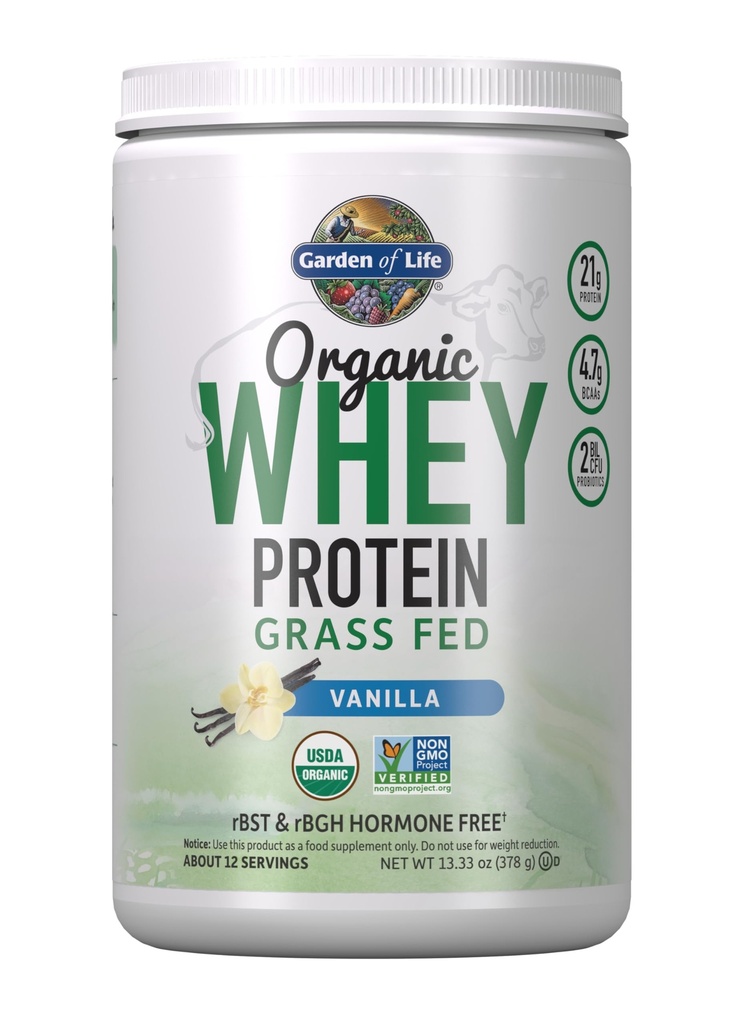 Life Grass Fed Whey Protein Powder Vanilla - 21g Protein for kvinder & mænd + Probiotika - 12 Servere - Gluten Gratis, Ikke GMO, Kosher, Humane, RBST & rBGH Hormone Gratis