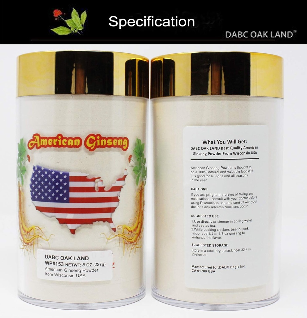 American Ginseng Root Powder fra Wisconsin, DOL American Wisconsin Ginseng Slices Root for Tea Water, Shakes 0160 (8 Ounce Ginseng Root Powder)