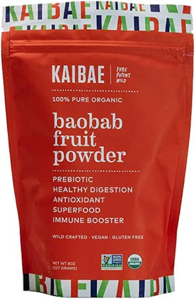 KAIBAE Premium Organic Baobab Powder I Prebiotic Gut Health, Intermittent Fasting, Immunitet, Hydration MSD 124; C-vitamin, polyphenoler, mineraler MSD 124; Fiber Supplement MSD 124; 8 oz.