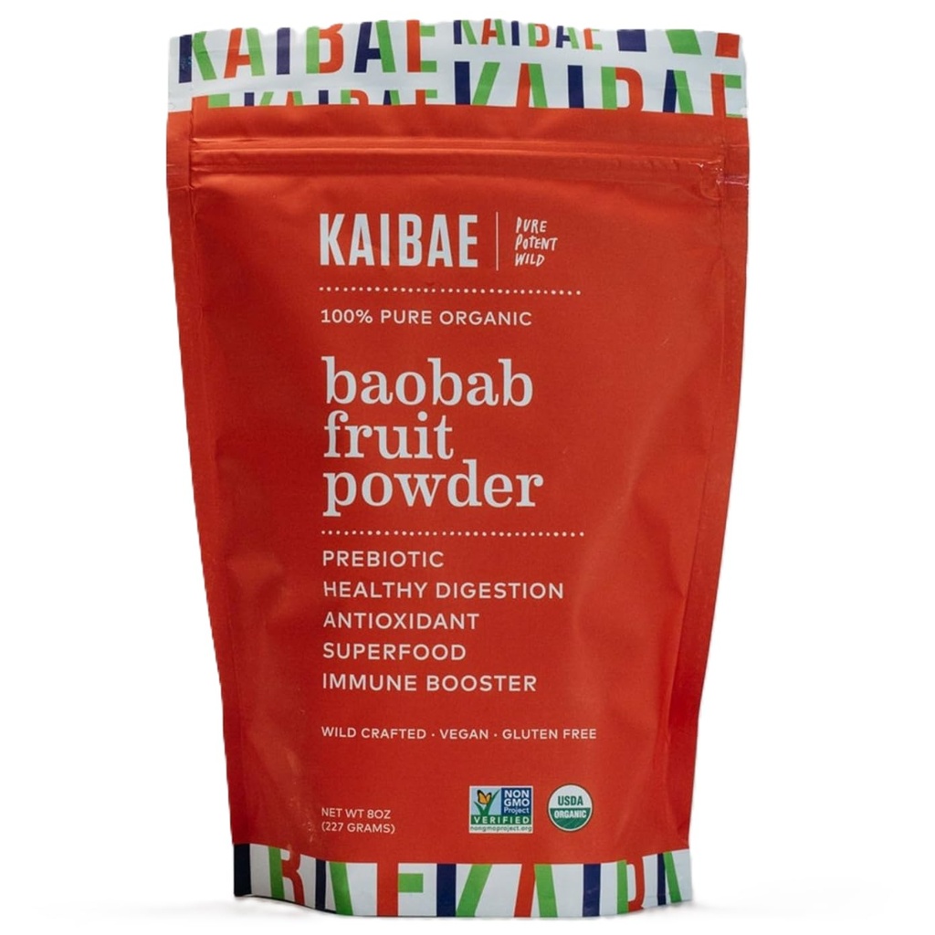 KAIBAE Premium Organic Baobab Powder I Prebiotic Gut Health, Intermittent Fasting, Immunitet, Hydration MSD 124; C-vitamin, polyphenoler, mineraler MSD 124; Fiber Supplement MSD 124; 8 oz.