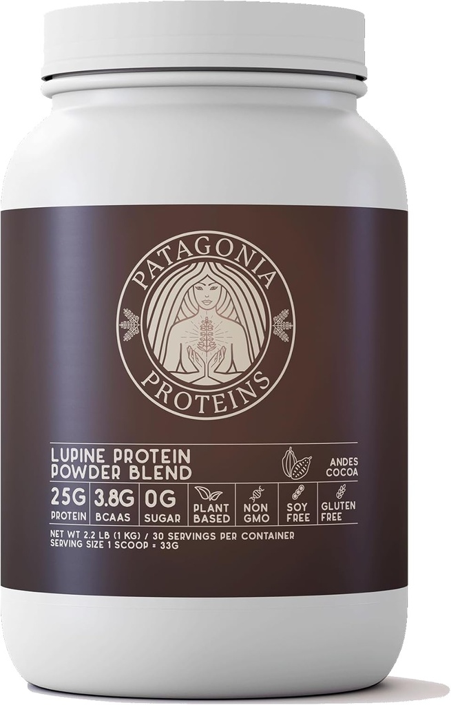 Vegansk protein Høstet i Patagonia, 25g, 110 Cal, 3,8g BCAA, Plant- baseret, non-GMO, sukker fri, soja fri, gluten fri (Andes kakao, 30 Servere)