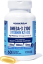 Oceanblå Professional Omega-3 2100 med vitamin K2 og vitamin D3-60 greve - Triple Strength Burpless Fish Oil Omega-3 tillæg med EPA, DHA & DPA - Wild fanget - Orange Flavor, 30 Servere