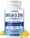 Oceanblå Professional Omega-3 2100 med vitamin K2 og vitamin D3-60 greve - Triple Strength Burpless Fish Oil Omega-3 tillæg med EPA, DHA & DPA - Wild fanget - Orange Flavor, 30 Servere