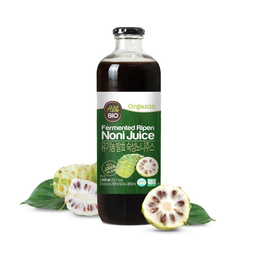 Java Organic NONI Juice Extract - 33.8 fl oz (1L) Flaske - 100% Pure Resveratrol & Fermented Noni af ALLBIO