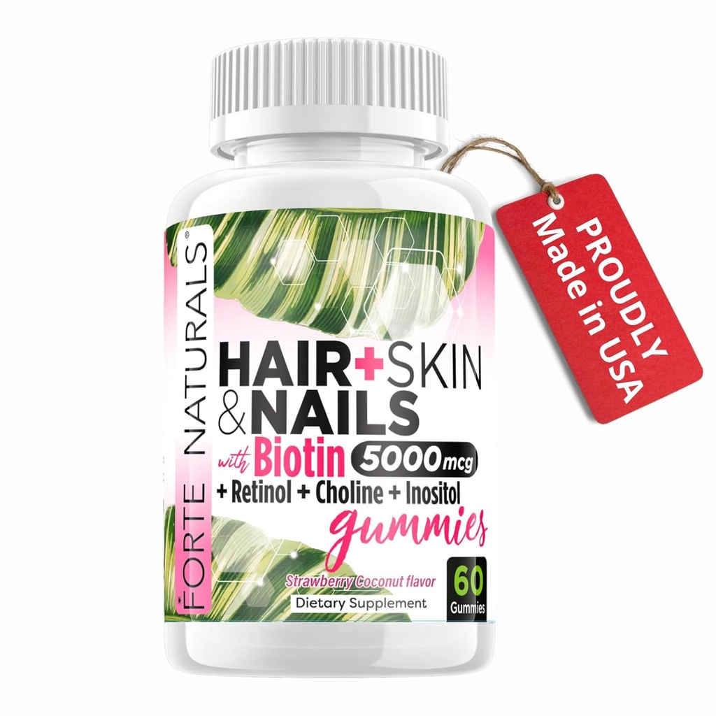 Hårvækst Biotin Gummies for kvinder, Hår Hud & Nails Vitaminer, 5000mcg Biotin, Lavet i USA, jod til neglesvamp, Cholin Inositol Kosttilskud, Biotina Gomitas para el Cabello