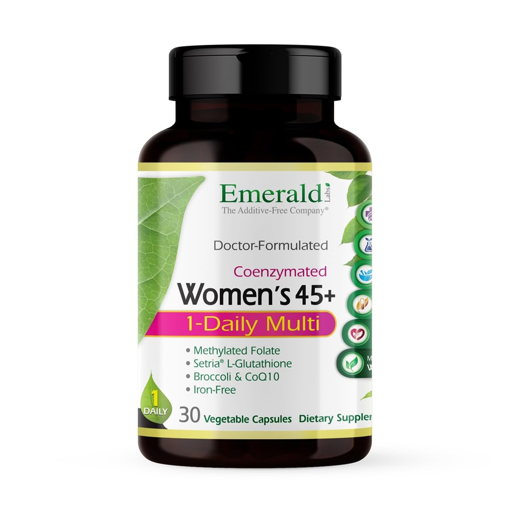 NØDSITUATIONER Kvindernes 45 + 1 - Daily Multi - Komplet multivitamin til omfattende support, ben og hjerte sundhed * - Designet til kvinder 45 + - Gluten- Free & Vegetarian - 30 vegetabilske kapsler