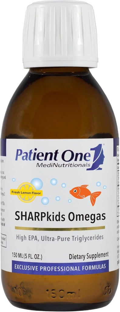 Patient One SHARPkids Omegas Liquid Mezzogiorno 124; Supplement til Support Heart, Brain og Joint Health * Mezzogiorno; High- Potency Omega-3 Fish Oil Mezzogiorno 124; Lemon Flavor Mezzogiorno 124; 5 fl oz
