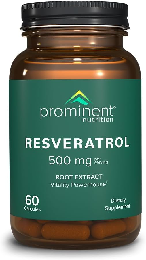 Prominent Nutrition Resveratrol Supplement, Anti-Aging and Immune Support, 98% Pure Trans-Resveratrol Supplement, 500 mg, 30 Day Supply - 1 Pack