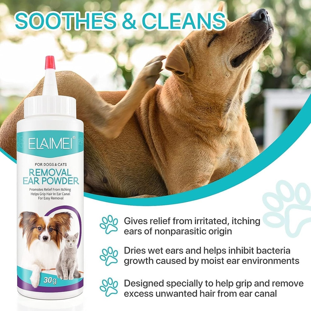 Hund Ear Cleaner, Øre vask til hunde & katte, Hund Ear hår fjernelse pulver, Pet Ear Infektion Behandling, effektivt Fjerner vragdele, Waxy, Buildup og Ear Odor, Lindrer Itchy & Inflammede Ører
