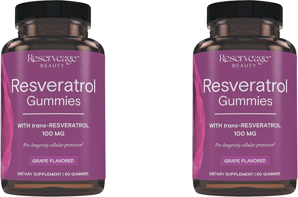 Reserveage Beauty- Resveratrol Gummies 100 mg, Antioxidant supplement til hjertesundhed, Antioxidant supplement understøtter sund aldring, Vegan - 2 Pack