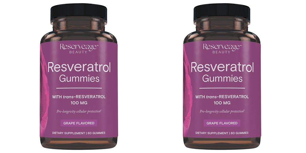 Reserveage Beauty- Resveratrol Gummies 100 mg, Antioxidant supplement til hjertesundhed, Antioxidant supplement understøtter sund aldring, Vegan - 2 Pack