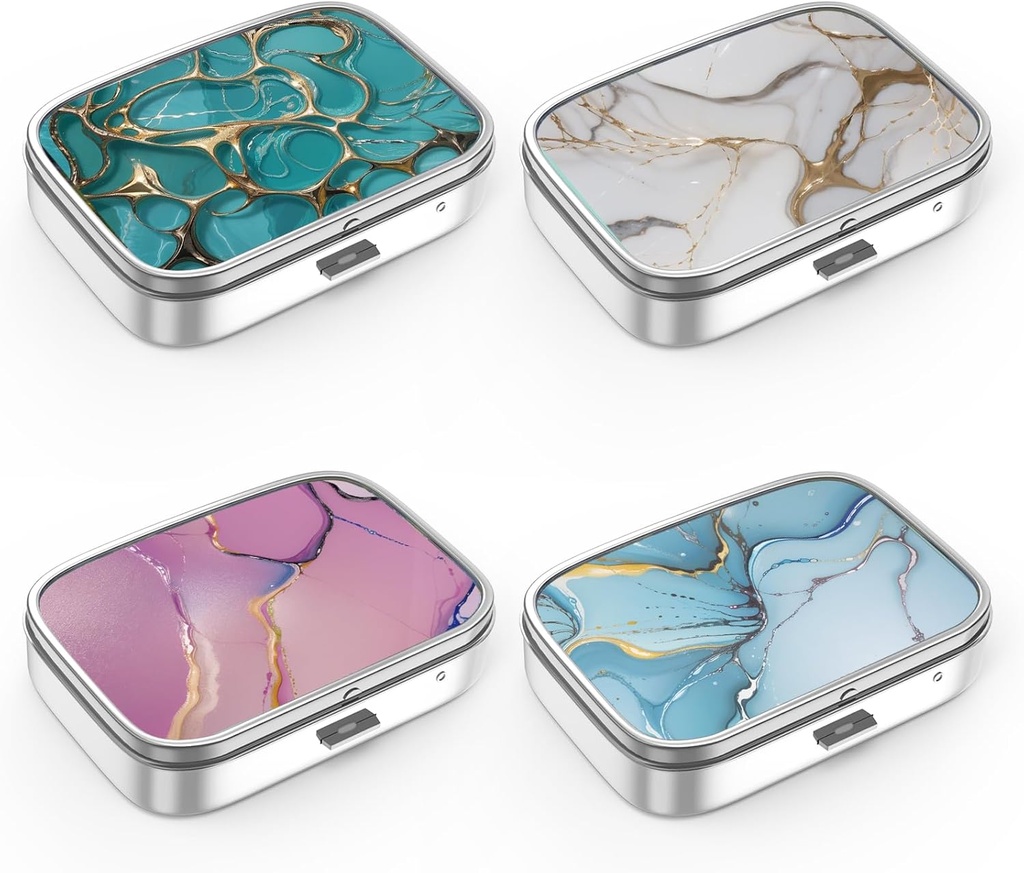 Pill Box 2 Segment Medicine Pill Case, Portable for Pocket eller Purse Pill Box Dekorative Metal Medicine Vitamin Organizer Unique Gave 4PCS