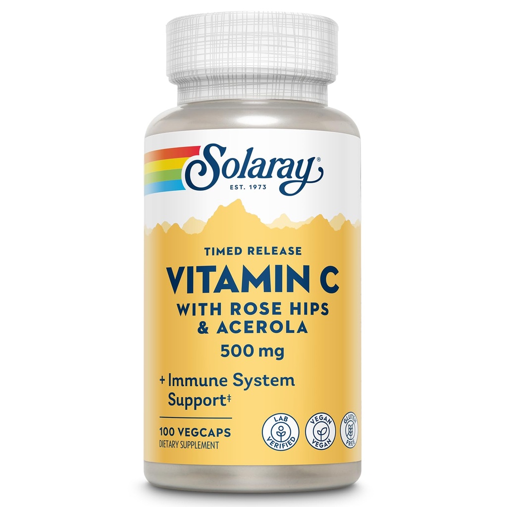 Solaray C Two Stage Timet Release med Rose Hips og Acerola Supplement, 500mg, 100 Tæl