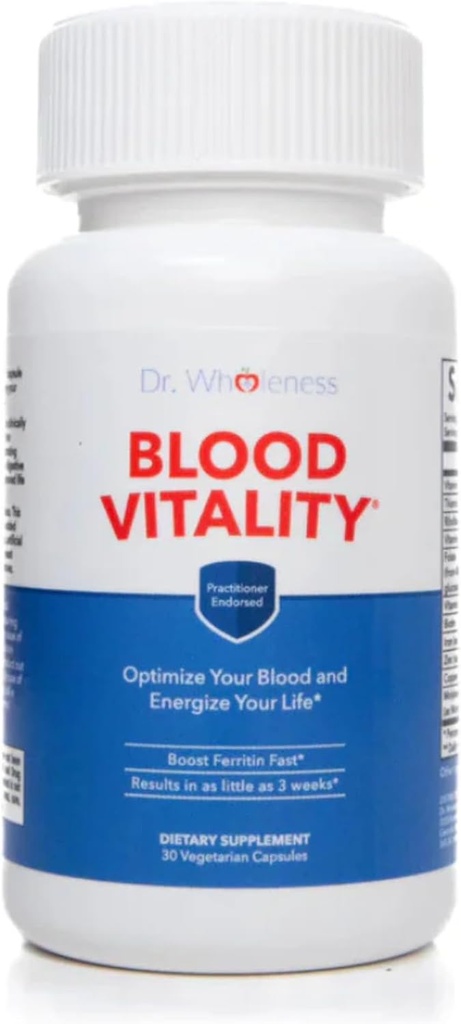 Dr. Wholeness Blood Vitality • 124; Daglig jern / multivitamin supplement • 124; Boost Ferritin - og energi, mest effektive jerntilskud, høj potens, non- konstipation, ingen kvalme, og biotilgængelige kapsler • 124; 30