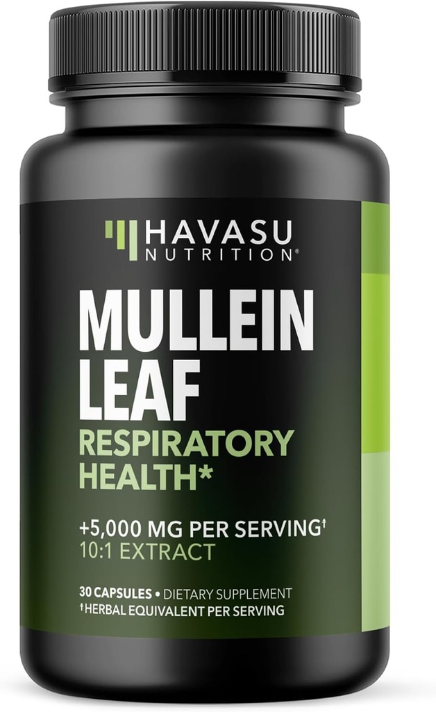 Mullein Leaf Capsules for Respiratory Health - 5000mg Extract 10:1 for Lung Support and Immune Function - 30 Count - Vegan, Non-GMO Capsules - Herbal Supplement for Daily Wellness - 1 Month Supply