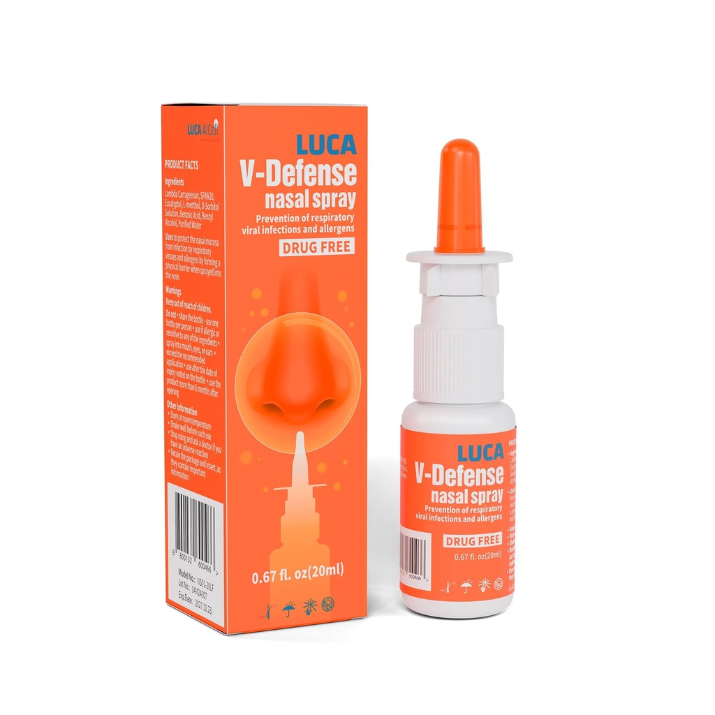 LUCA V- Defense ™ Nasal Spray med Lambda Carrageenan, Menthol, og Eucalyptol - Drug- Free Nasal Congestion Relief - Fugt Nasal Passages og Reduces Contaminant Advocate - 0,67 fl oz (200 sprays)