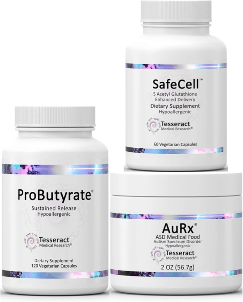Tesseract Medical Research ProButyrate Gut Health Supplement & SafeCell S- Acetyl Glutathione Supplement & AuRx Autisme Spectrum Medical Food Powder